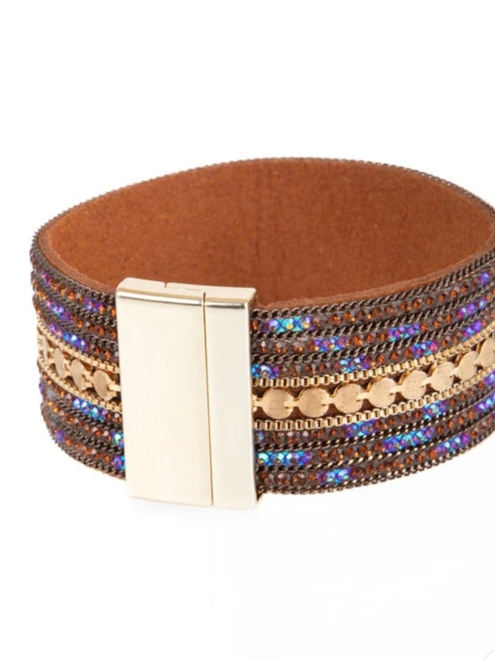 Faux Suede Glistening Gold Bracelet
